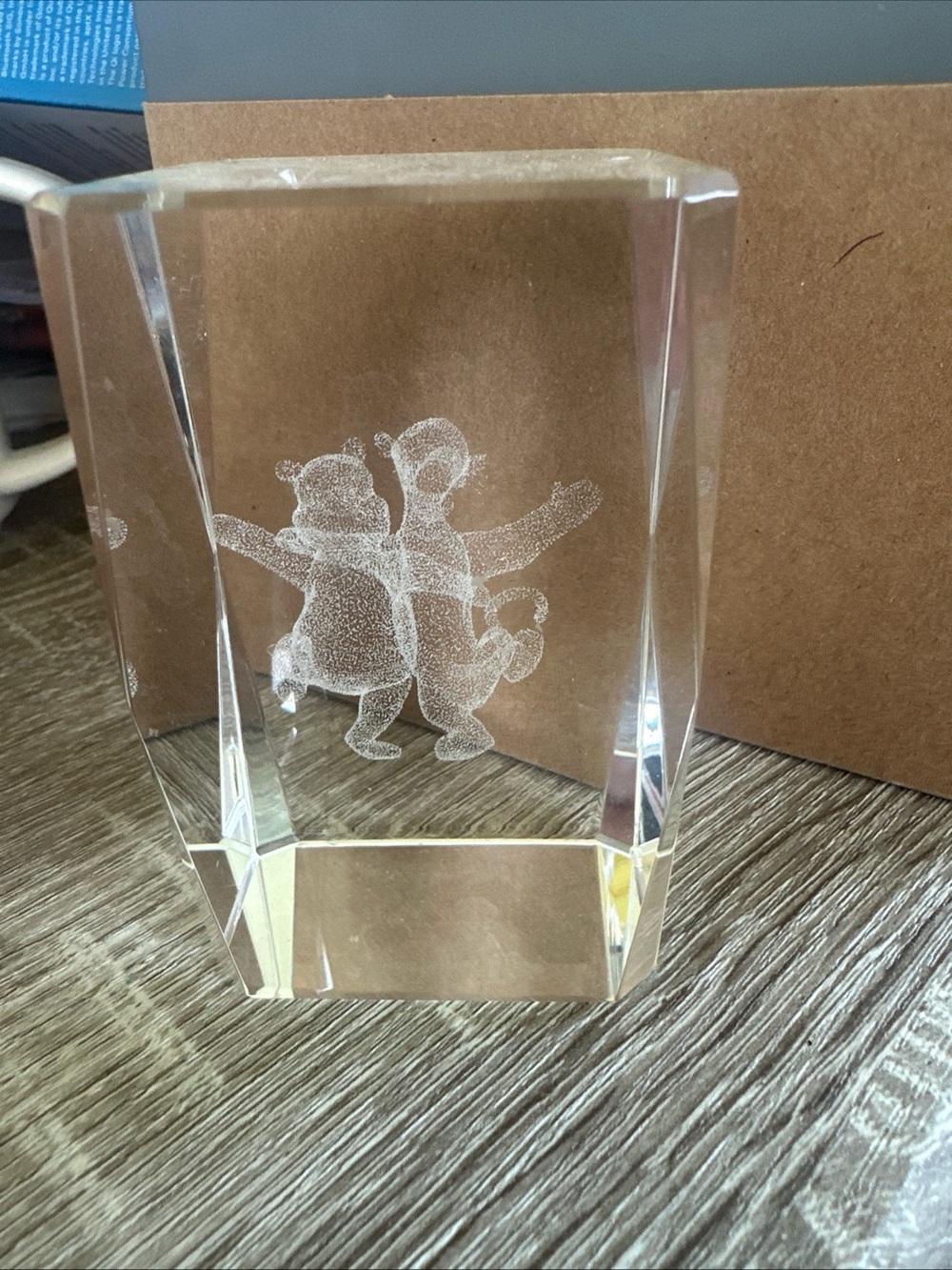 Disney Winnie The Pooh 3-D Etched Glass Crystal Weight 3 -4 Inches